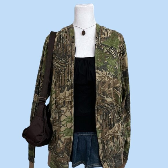 vintage 90s camo indie skater grunge thin zip up hoodie - Picture 1 of 8
